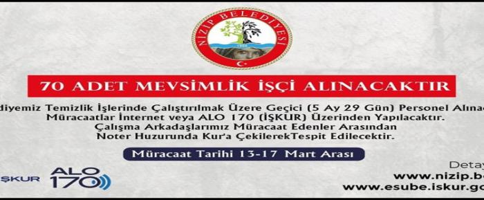 Nizip Belediyesi Personel Alacak